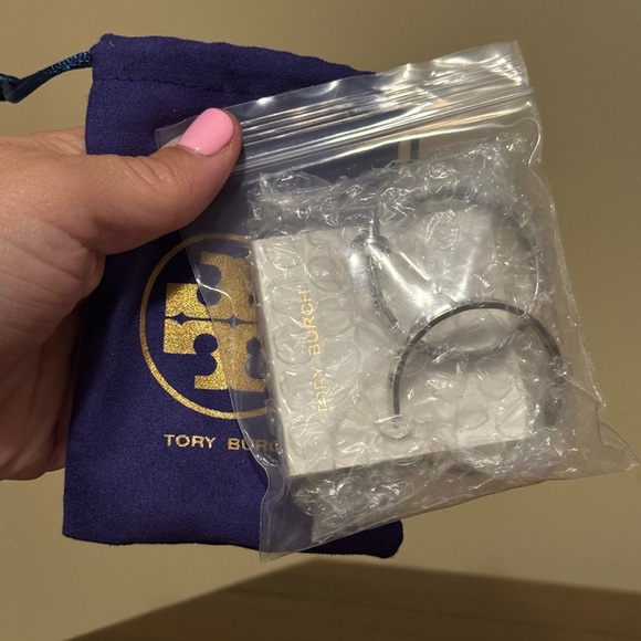 Tory Burch Silver Large Logo Hoop Earrings - Picture 3 of 3